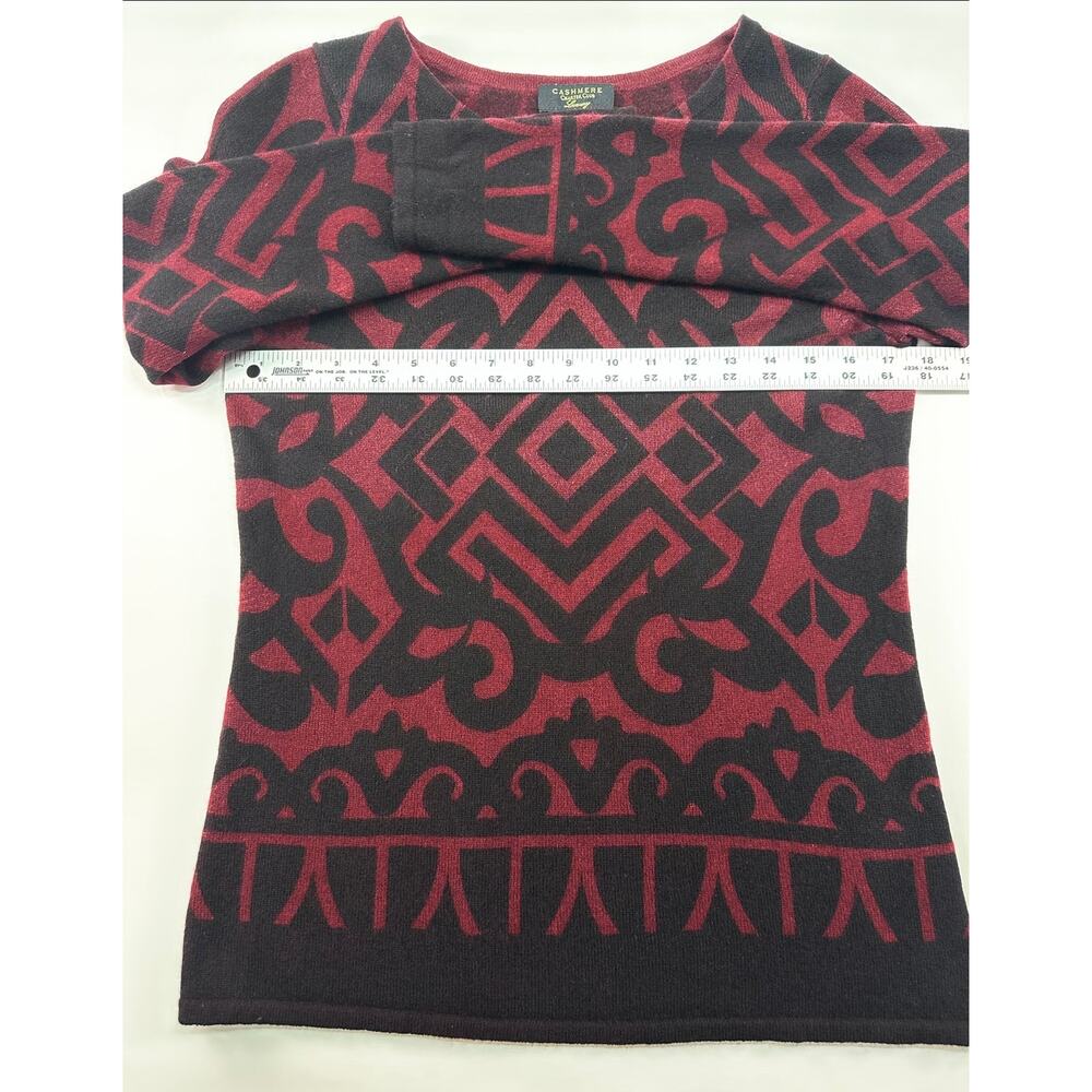 Charter Club Women’s 100% Cashmere Geometric Pattern Sweater Medium Red Black - Picture 5 of 6